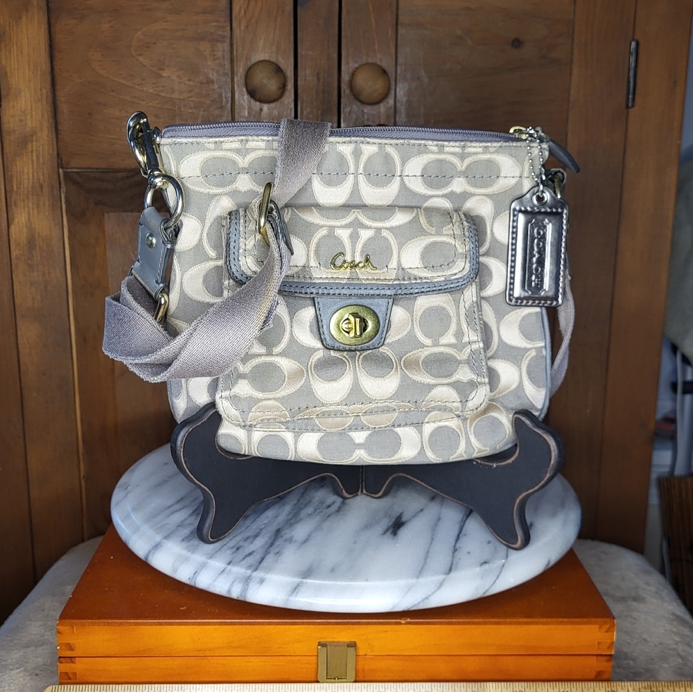 Coach Beige and Gray Signature Crossbody Bag - Picture 3 of 13